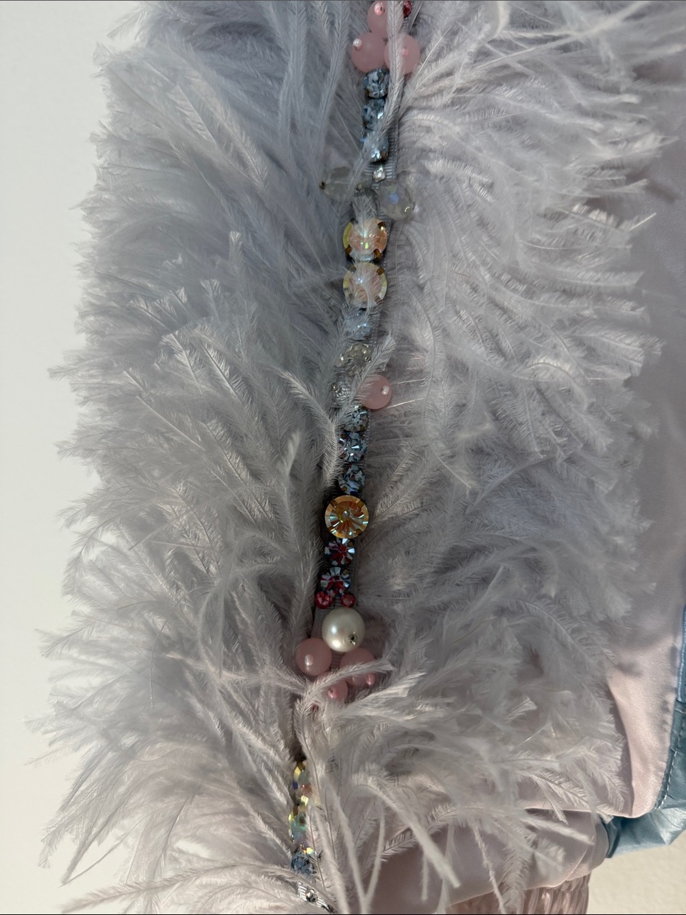 Next Level Apparel Mixed Denim &  Fur Bomber Jacket in Light Gray and Blue - Picture 5 of 8